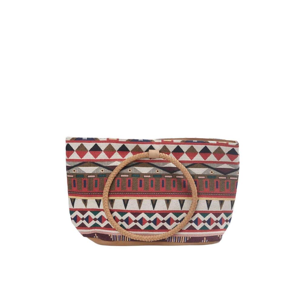 NEW ETHNIQUE tulum handloom leather tote in red